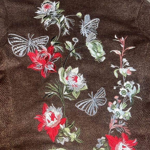 PAPARAZZI Embroidered Floral Butterfly Boho Wool Long Trench Coat Brown Small - Picture 9 of 11